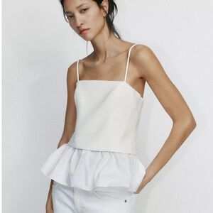 Zara NWT white mixed peplum top 2140/777